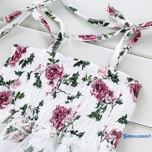 Đầm 2 dây họa tiết hoa xinh xắn thời trang cho bé gái