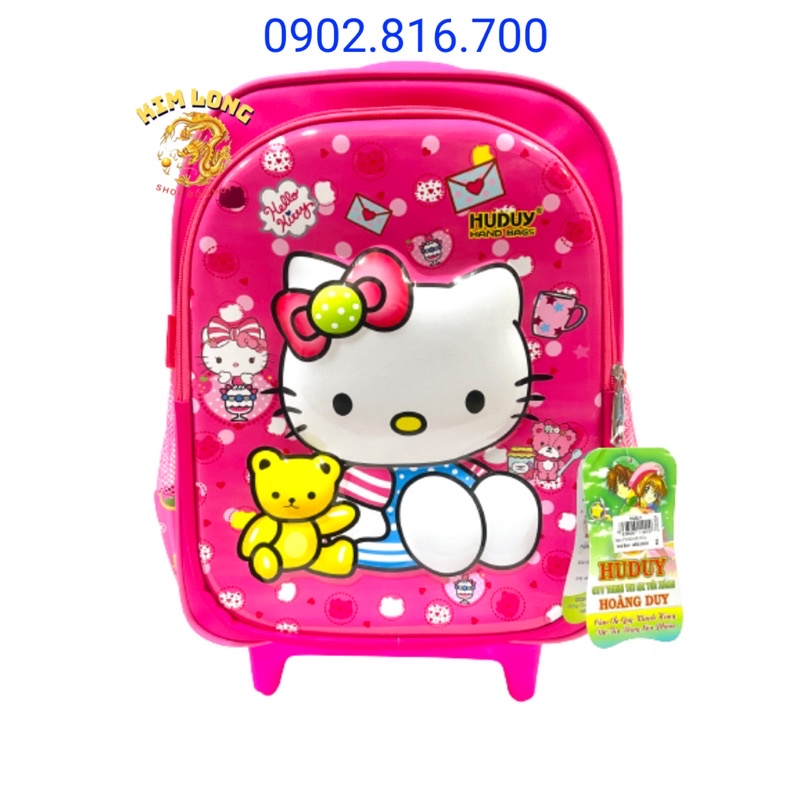 Ba lô cần kéo đi học cho bé gái cấp 1 hình Kitty - Huduy