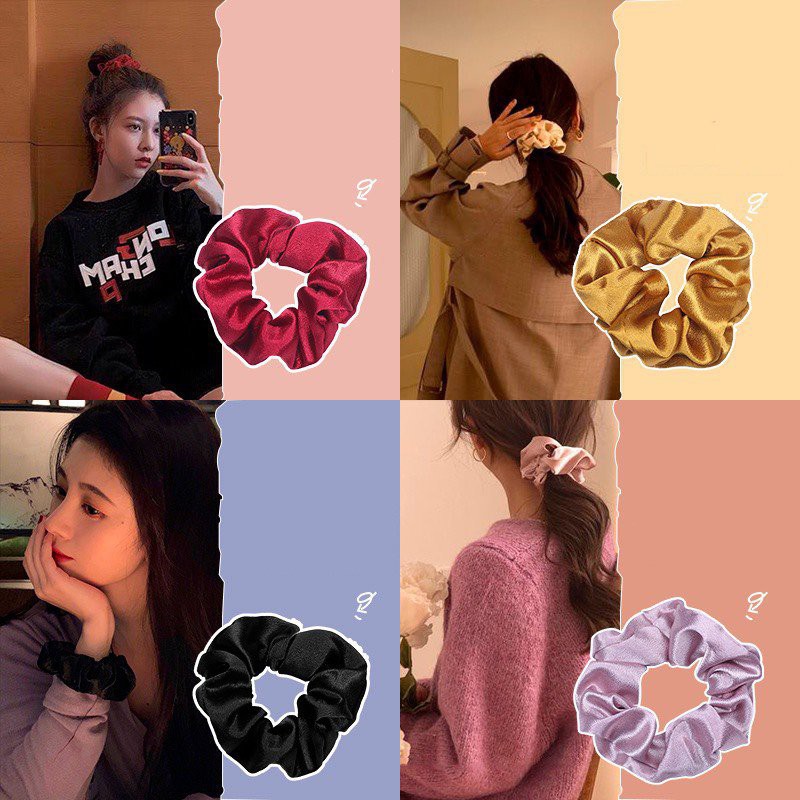 Dây cột tóc scunchies vải phi bóng mã trơn nữ tính dễ thương cho nữ, côt toc nữ, / giày thể thao97