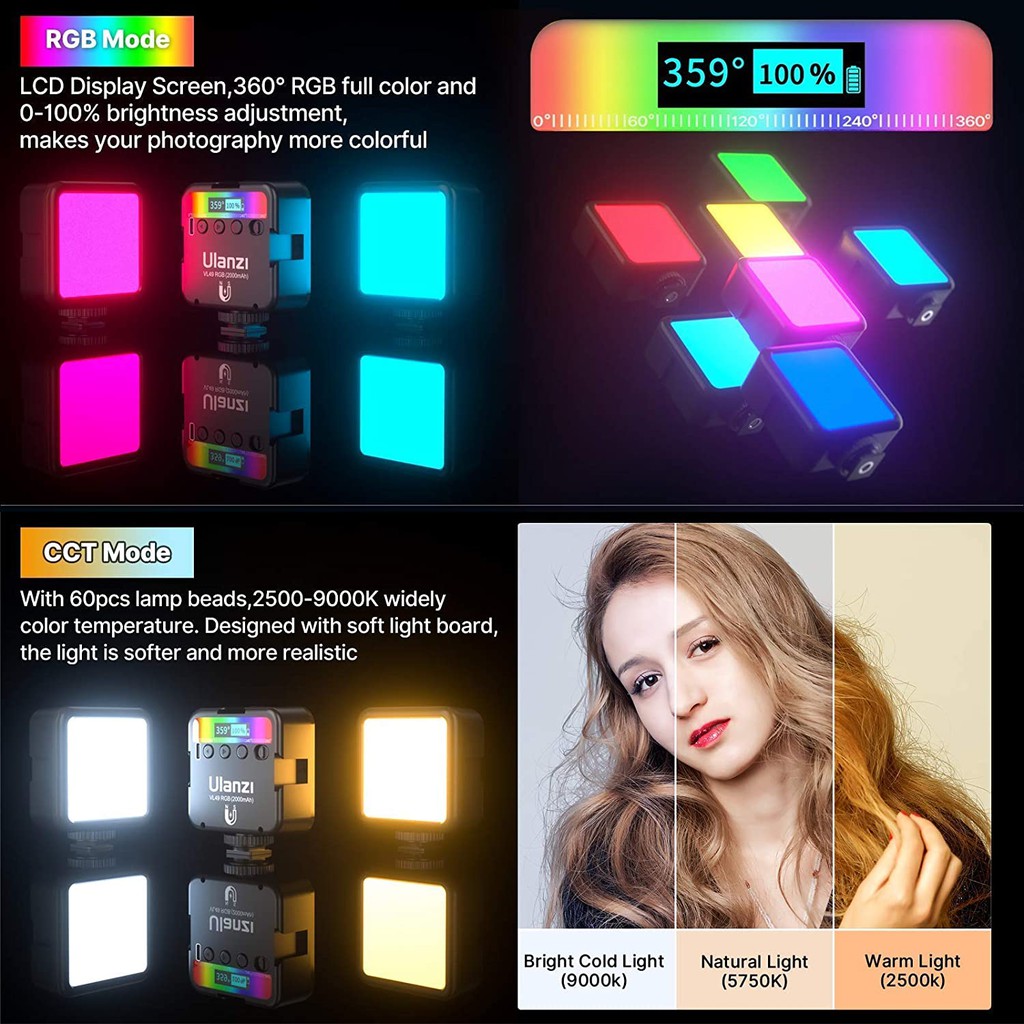 Đèn Ulanzi Mini Led VL49 đổi màu RGB Fill Light tích hợp pin sạc đa năng