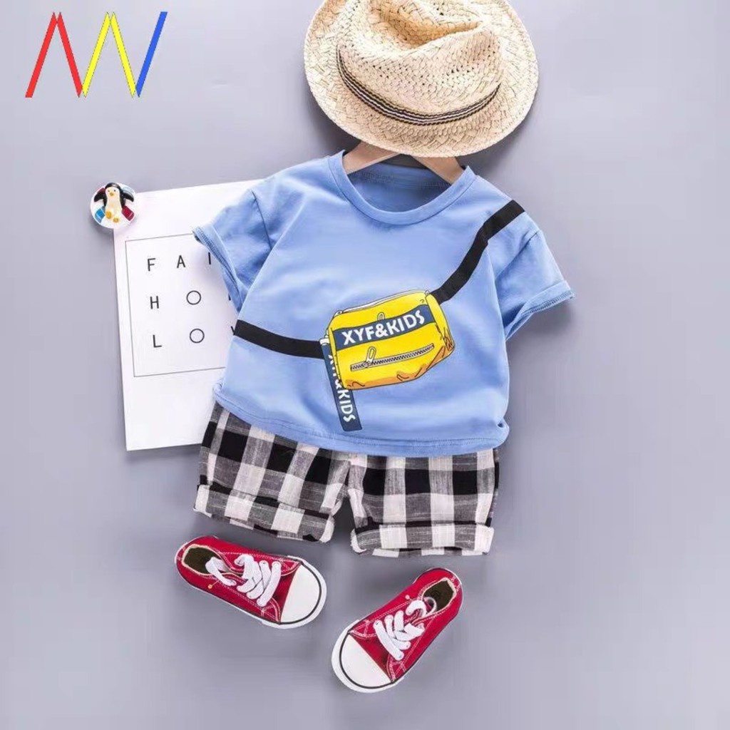 Áo cộc tay cho bé in túi chéo phong cách cho bé trai và gái, Áo thun trẻ em từ 1-5 tuổi chất cotton cao cấp-BINBON KIDS