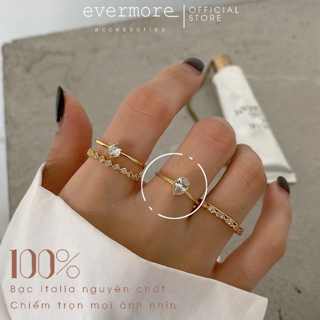 Nhẫn bạc nữ freesize trái tim EVERMORE, nhẫn bạc trái tim đá mạ vàng 18K thanh lịch, minimalism - N024
