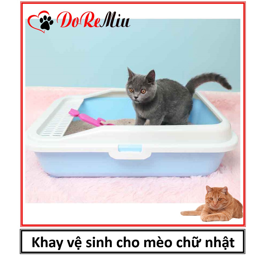 Doremiu - Khay vệ sinh mèo siêu to siêu khổng lồ chữ nhật lớn (cho mèo dưới 8kg) kèm xẻng xúc cát vệ sinh mèo