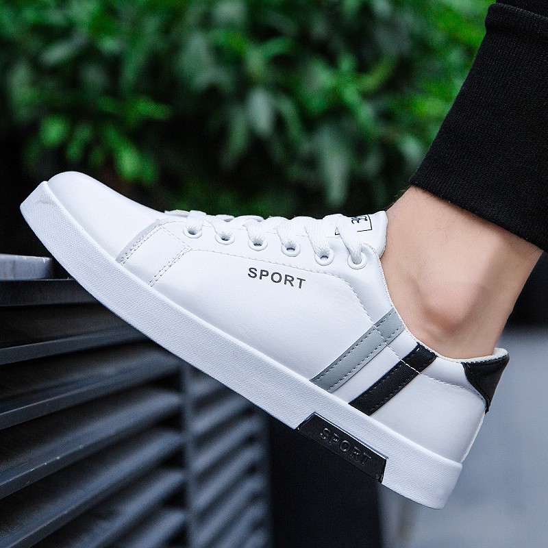 GIÀY SNEAKER NAM DA TRẮNG GÓT ĐEN, DA ĐEN SIÊU HOT 2019