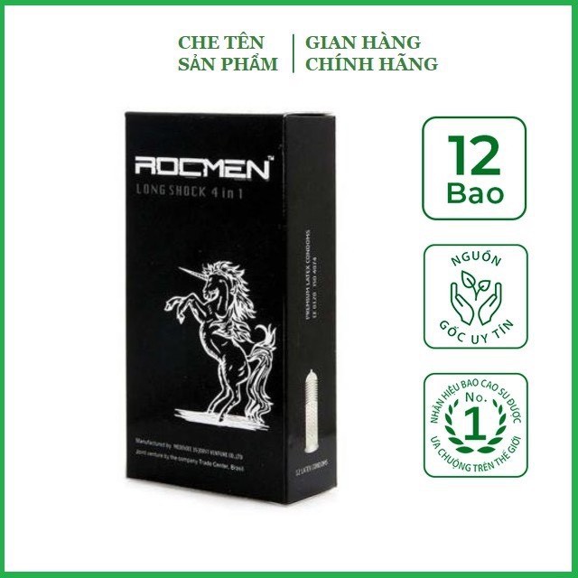 Bao cao su Gân gai Kéo dài thời gian Rocmen đen Long Shock 4in1 (Brazil)