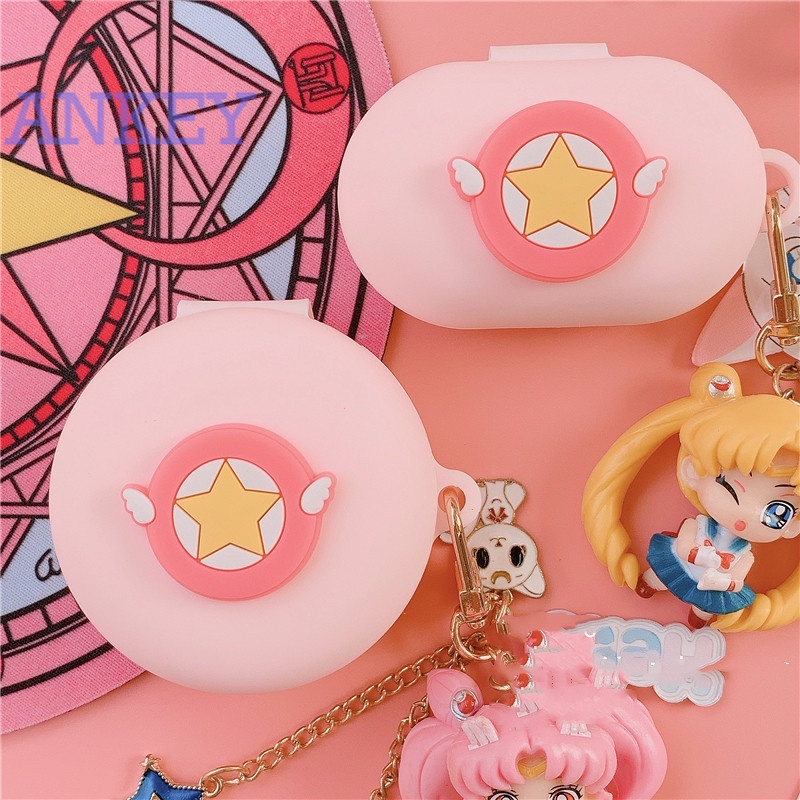 OPPO Enco W11 / Buds / W31 Earphone Silicone Case Pink Girl Sailor Moon Earbuds Waterproof Shockproof Case Soft Protective Case Headphone Cover Headset Skin with Hook
