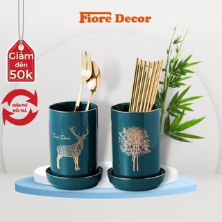 Ống đựng đũa muỗm bằng gốm cao cấp họa tiết hình cây và hươu phong cách Bắc Âu fiore