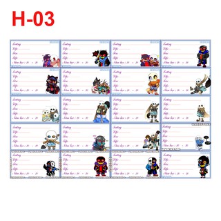 Nhãn vở sans undertale game (1 set 20 nhãn vở khác nhau)