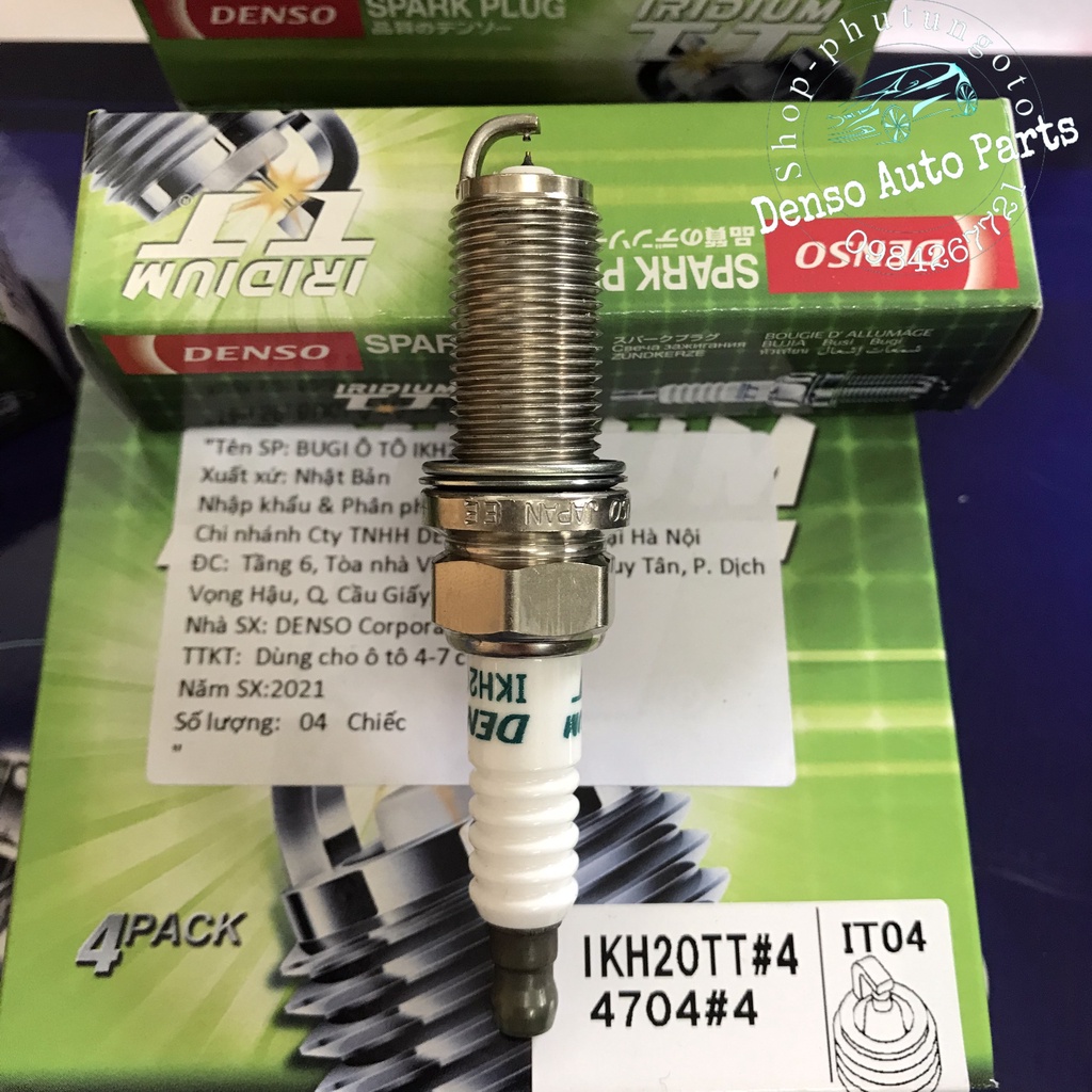 Bộ 4 bugi Denso idirium chân dài IKH20TT cho xe innova, fortuner