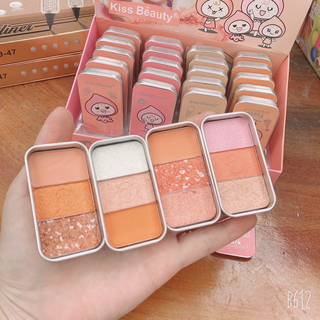 Phấn mắt mix nhũ Peach đào hộp thiếc của kissbeauty V1