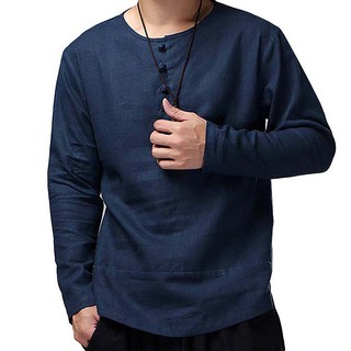 Áo Thun Nam Dài Tay Cổ Tròn Kiểu Cúc Tết Thời Trang Vải Đũi (Linen) Cao Cấp R.Menswear