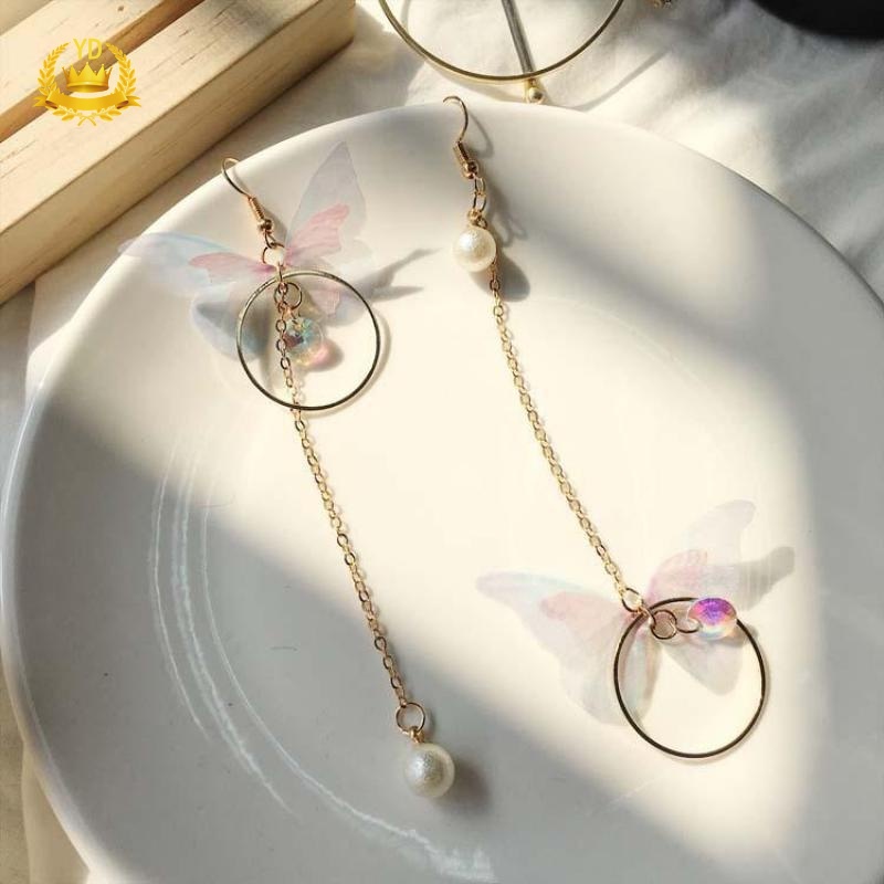 Khuyên Tai Dáng Dài Họa Tiết Bướm Bất Đối Xứng Phong Cách Hàn Quốc Cổ Điển Cho Nữ HB