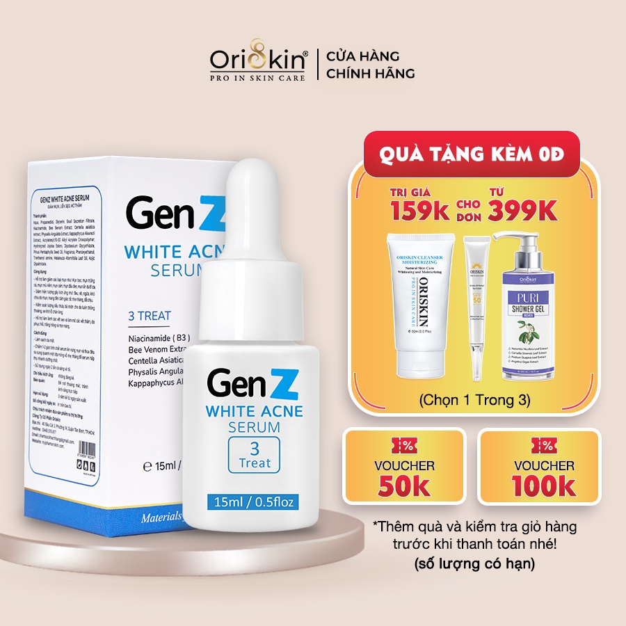 Serum Giảm Mụn Oriskin GenZ White Acne Serum Loại Bỏ Các Loại Mụn Viêm, Trứng Cá Và Mụn Đầu Đen 15ml - Trị mụn | innisfreez.com