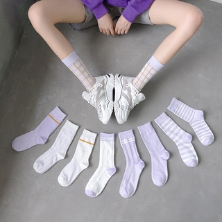 Đôi vớ cotton cổ cao họa tiết kẻ sọc thời trang cho nữ
