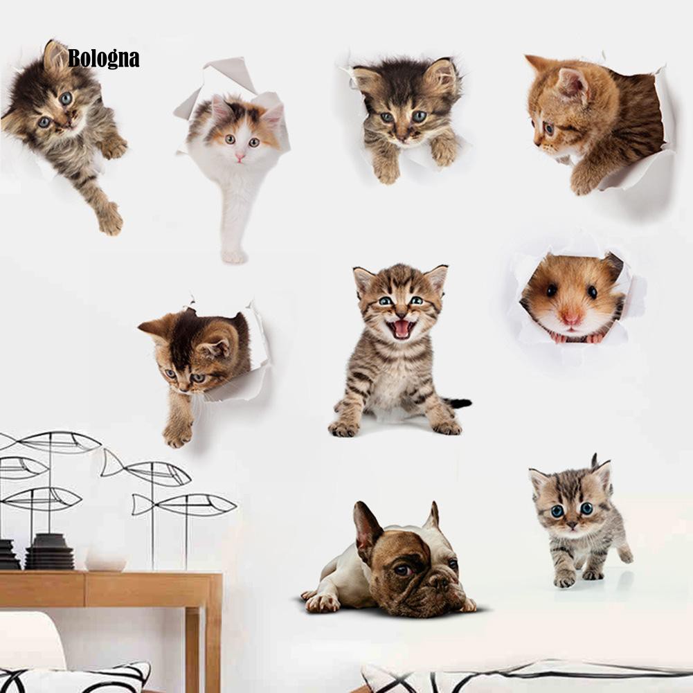Sticker dán bồn cầu hình chó mèo 3D dễ thương