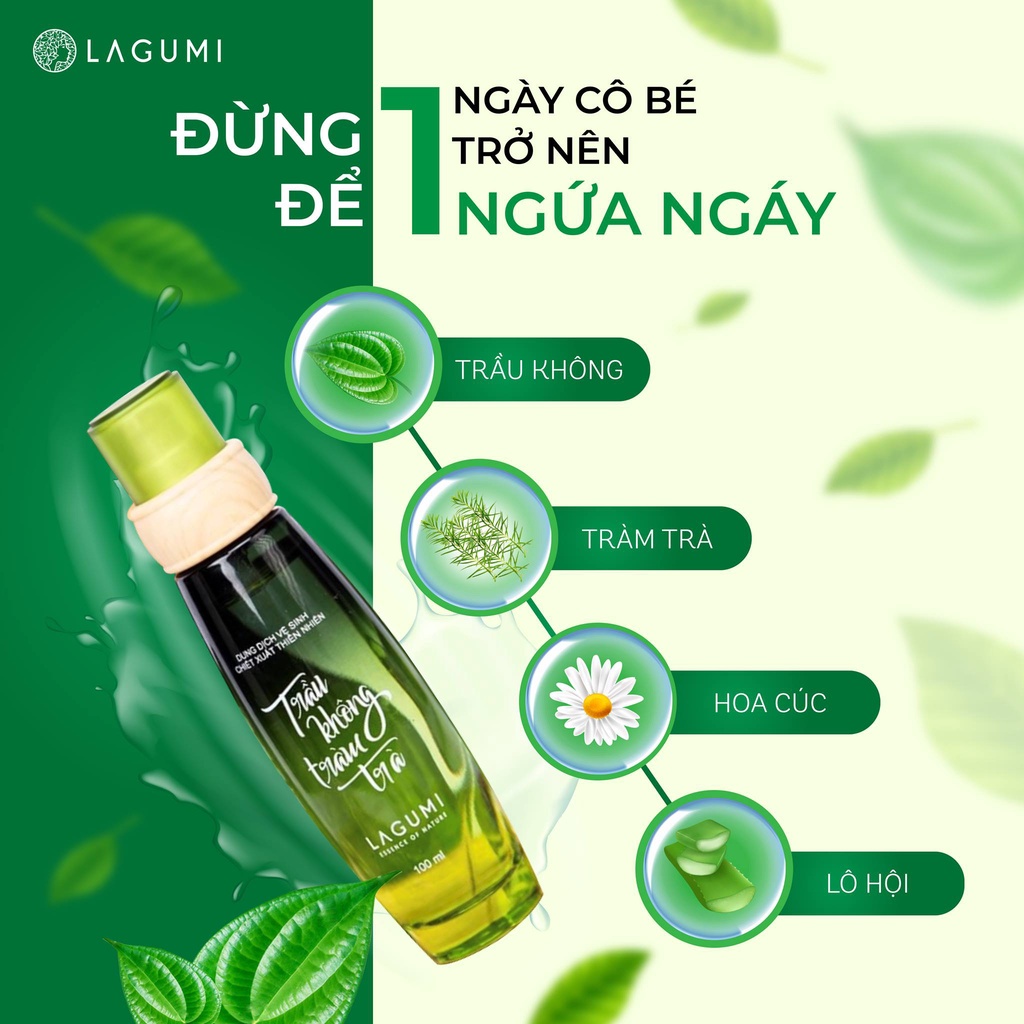 Dung dịch vệ sinh phụ nữ Lagumi chiết xuất trầu không tràm trà giảm viêm, ngứa, an toàn cho cả mẹ bầu &amp; sau sinh 100ml