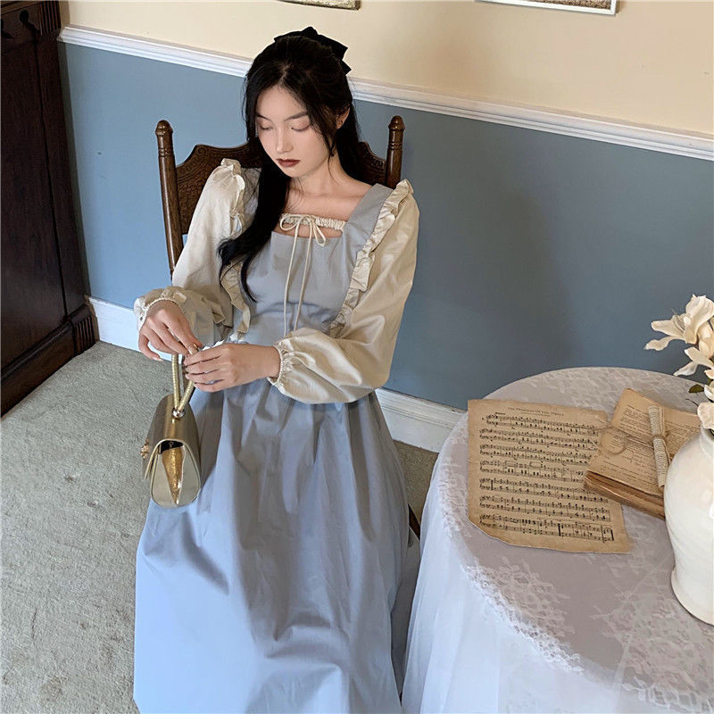 2021Spring French Minority Palace Style Long-Sleeved Dress Waist Slimming Gentle Fairy Temperamental Long Dress | BigBuy360 - bigbuy360.vn