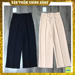 Quần suông cạp cao ống rộng siêu tôn dáng hai màu đen, da trẻ trung sành điệu cạp khoá giữa