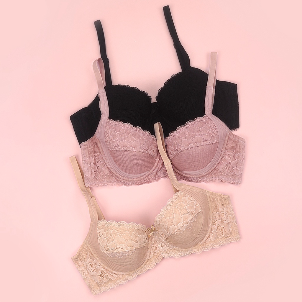 Áo Lót Nữ Ren Có Gọng Nâng Ngực Luperi LUAL874 Thiết Kế Đệm Siêu Mỏng Mát Cho Người Ngực To Bản 3 Móc Trẻ Trung