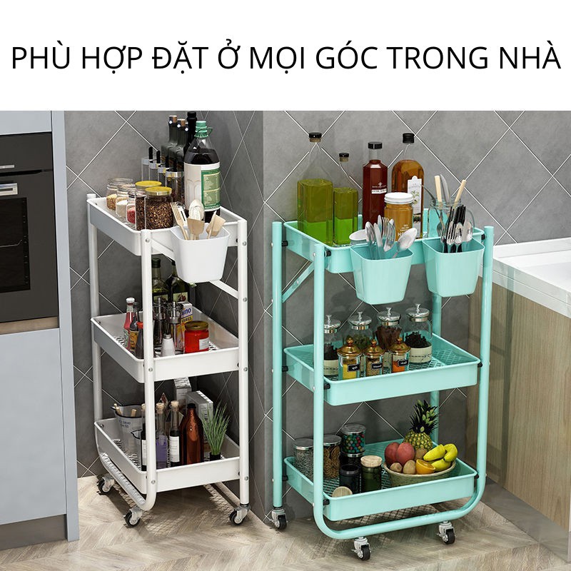 Kệ Để Đồ Đa Năng 3 Tầng Goodhouse Có Bánh Xe Tiện Lợi - Thép Carbon Sơn Tĩnh Điện Cao Cấp - Bền Bỉ - Linh Hoạt