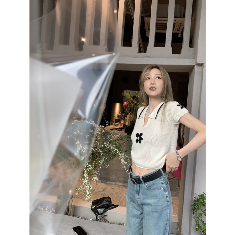 HUANG YOYO Áo Thun Ngắn Tay Cổ Tròn Thời Trang Hàn Cho Nữ