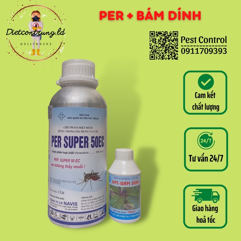 Combo chai nhôm PER SUPER 50EC (1lít) + Bám dính (100ml)