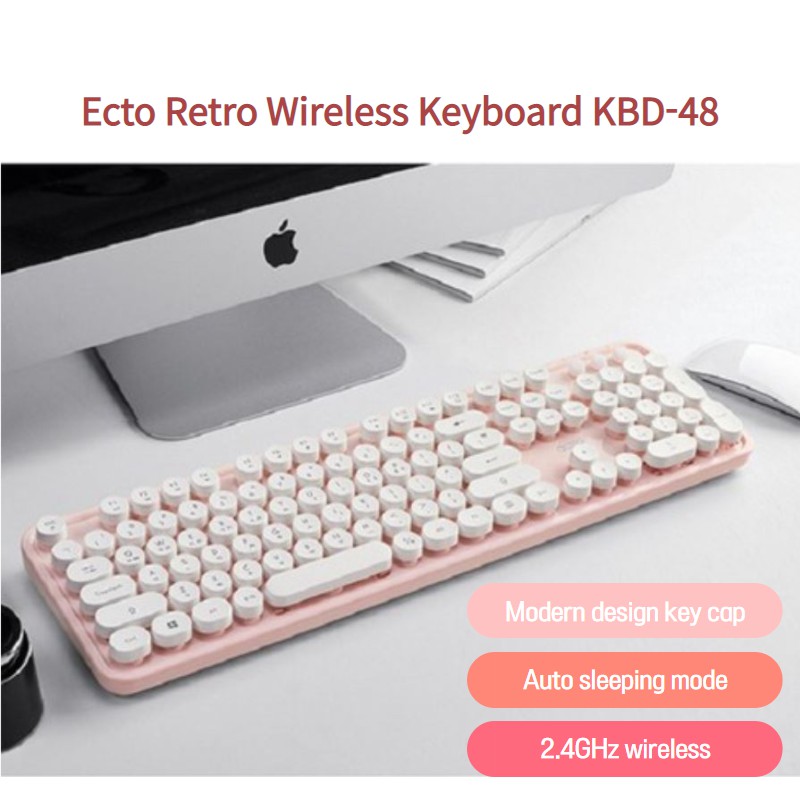 KOREA Bàn phím không dây Ecto Retro KBD-48 màu hồng đen bạc hà trắng