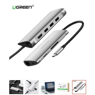 CÁP CHUYỂN USB TYPE C SANG 3*USB 3.0+HDMI+RJ45+SD&TF UGREEN (50516)