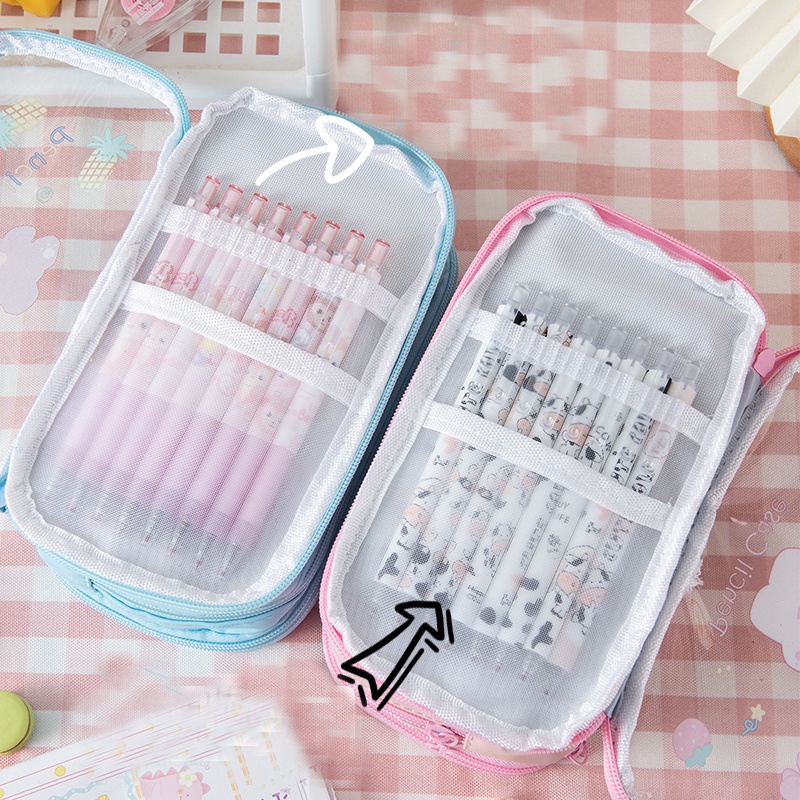 Túi Đựng Bút Trong Suốt Chống Thấm Nước Sức Chứa Lớn Họa Tiết Hoạt Hình Dễ Thương Ốp