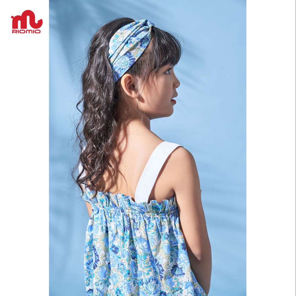 Váy bé gái 3-11 tuổi (15-40kg) RIOMIO 2 dây nơ ngực họa tiết hoa 2 màu xanh và hồng chất cotton siêu xinh cho bé - RV181