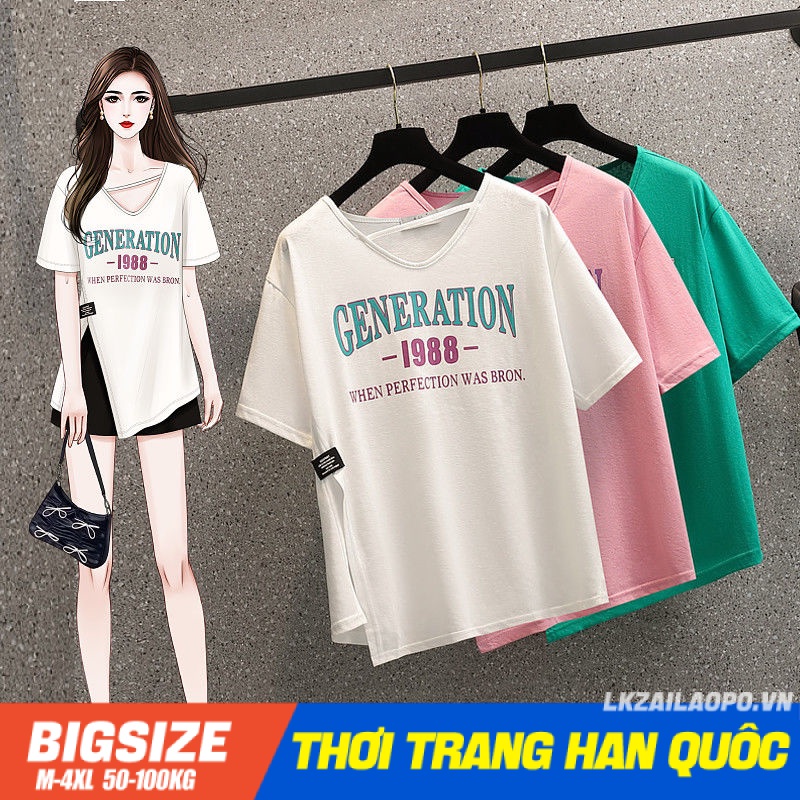 Áo thun Bigsize Áo kiểu nữ form rộng tay ngắn cổ tròn in hình mùa hè Phong cách Hàn Quốc Thời Trang tiểu thư cá tính xinh đẹp cho người mập béo