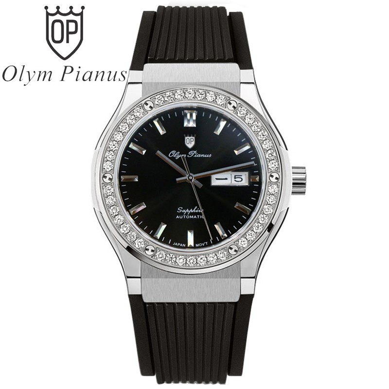 Đồng hồ nam dây cao su chính hãng Olym Pianus OP990-45 OP990-45ADGS-GL đen