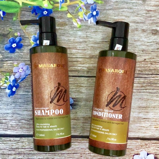 Bộ dầu gội xả phục hồi siêu mượt tóc Masaroni Rich Biotin Collagen repair Shampoo & Conditioner 500ml