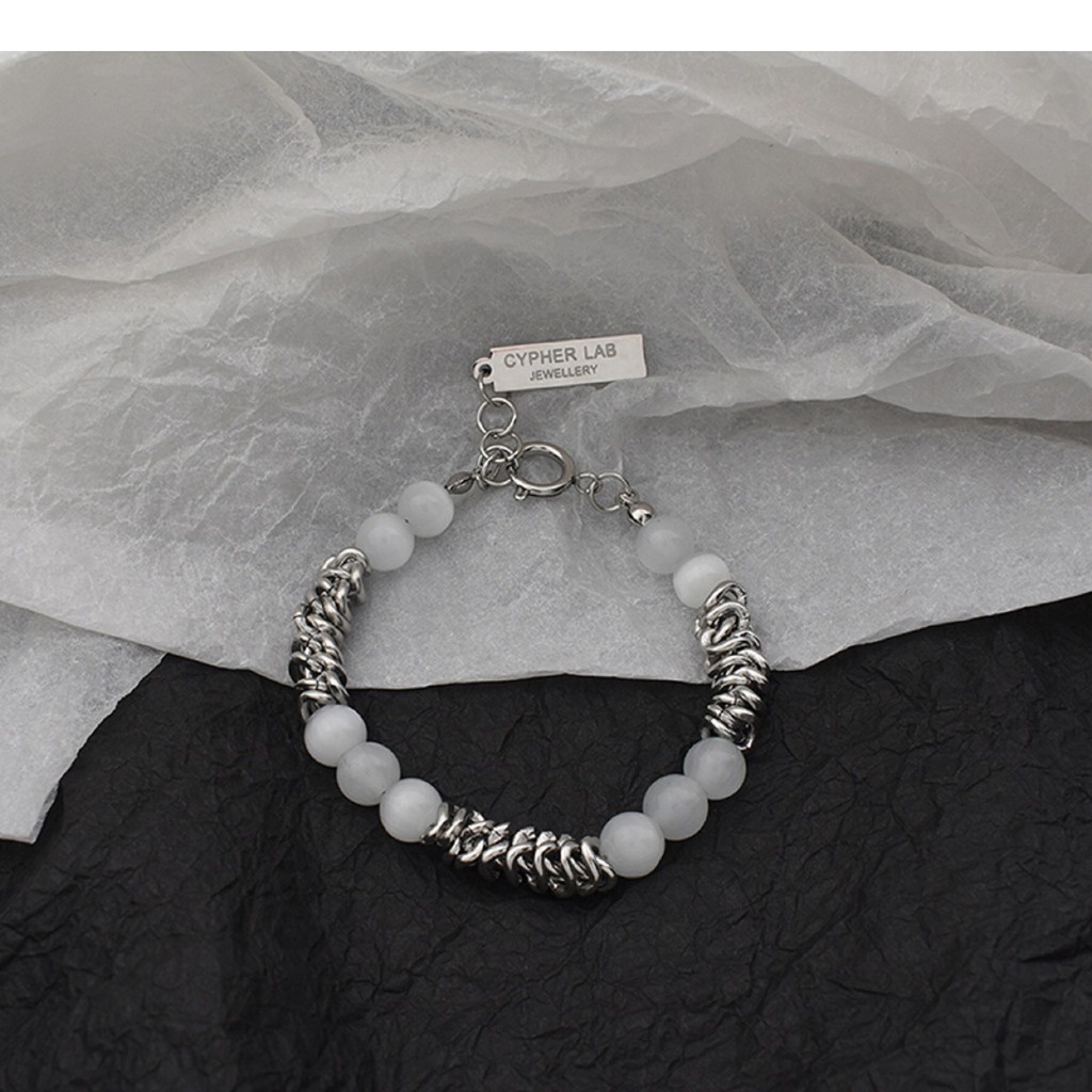 Vòng Đeo Tay Bằng Thép Titan Phối Đá Opal Phong Cách hip hop Thời Trang Cho Nam Và Nữ