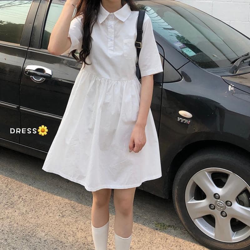 [QUÀ TĂNG LÀ SƯA TĂM]  VÁY BABYDOLL CỔ ĐỨC KHUY CÀI CỘC TAY, ĐẦM NỮ TRƠN DÁNG XÒE, ĐẦM DÁNG SUÔNG, ĐẦM DỰ TIỆC | BigBuy360 - bigbuy360.vn