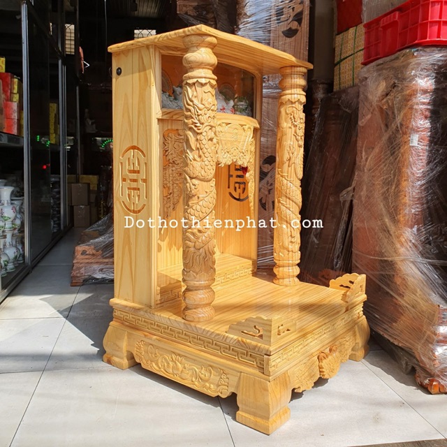 Bàn thờ thần tài ông địa gỗ thông loại 1 ngang 56 x 88 điện tử mẫu rất đẹp