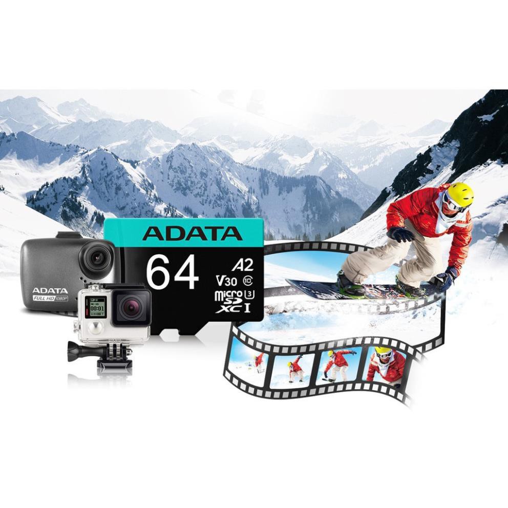 Thẻ nhớ MicroSDXC ADATA 64GB A2 V30 Up to 4K class 10 UHS-3 kèm Adapter | BigBuy360 - bigbuy360.vn