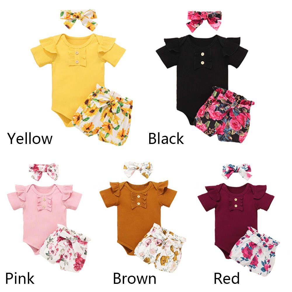 Bộ Áo Liền Quần Ngắn Tay Họa Tiết Hoa Hướng Dương Đan Len Phối Bèo Xinh Xắn Cho Bé Gái