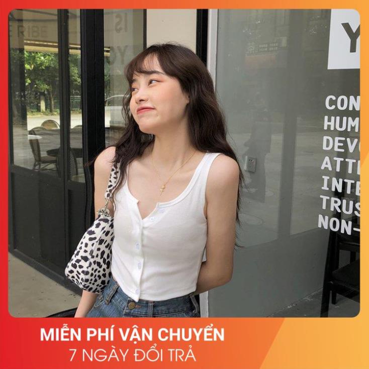 Áo Ba Lỗ Phối Khuy Cổ V 24AP Nữ [FREESHIP] 🌸 Croptop thun tăm body dáng ôm thể thao, học sinh cá tính Ulzzang 🌸 | BigBuy360 - bigbuy360.vn
