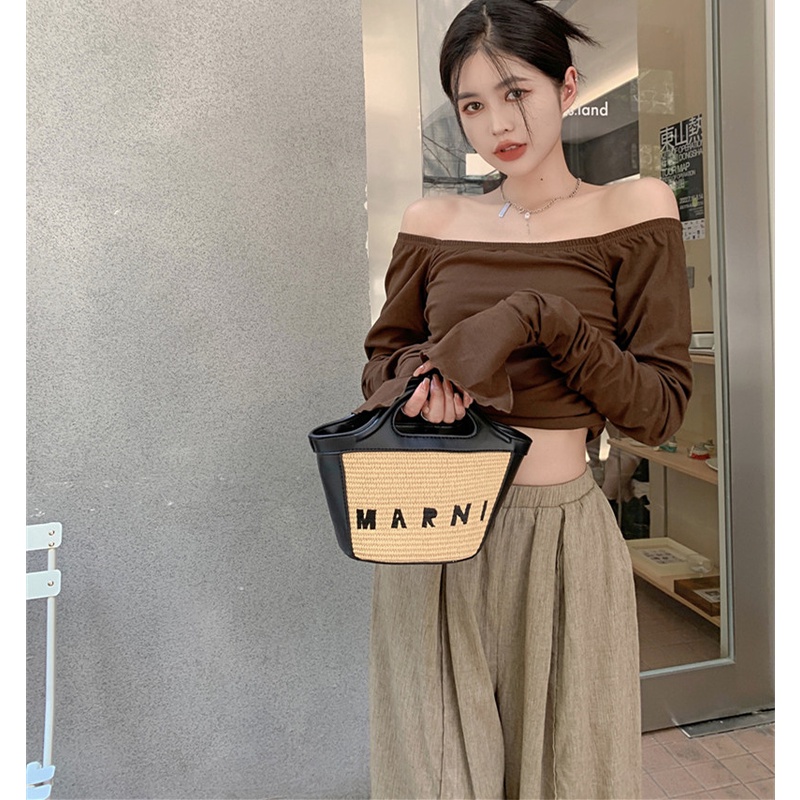 Set Áo Thun Lửng Tay Dài + Quần Dài Ống Rộng Thời Trang Nữ
