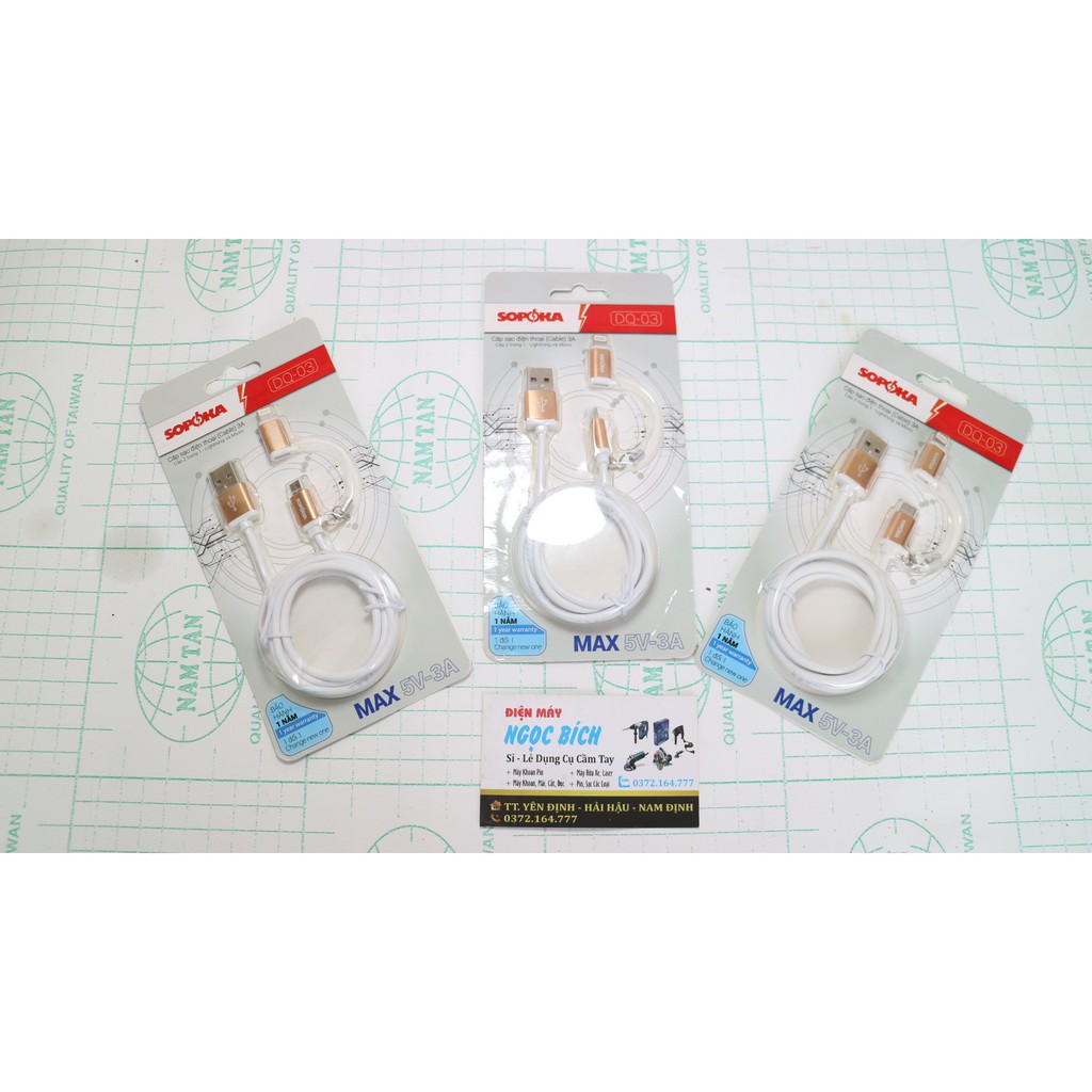 Cáp Sạc Đa Năng SOPOKA DQ03 Tích Hợp Chân Lighting, Micro USB Chính Hãng Dây 1M