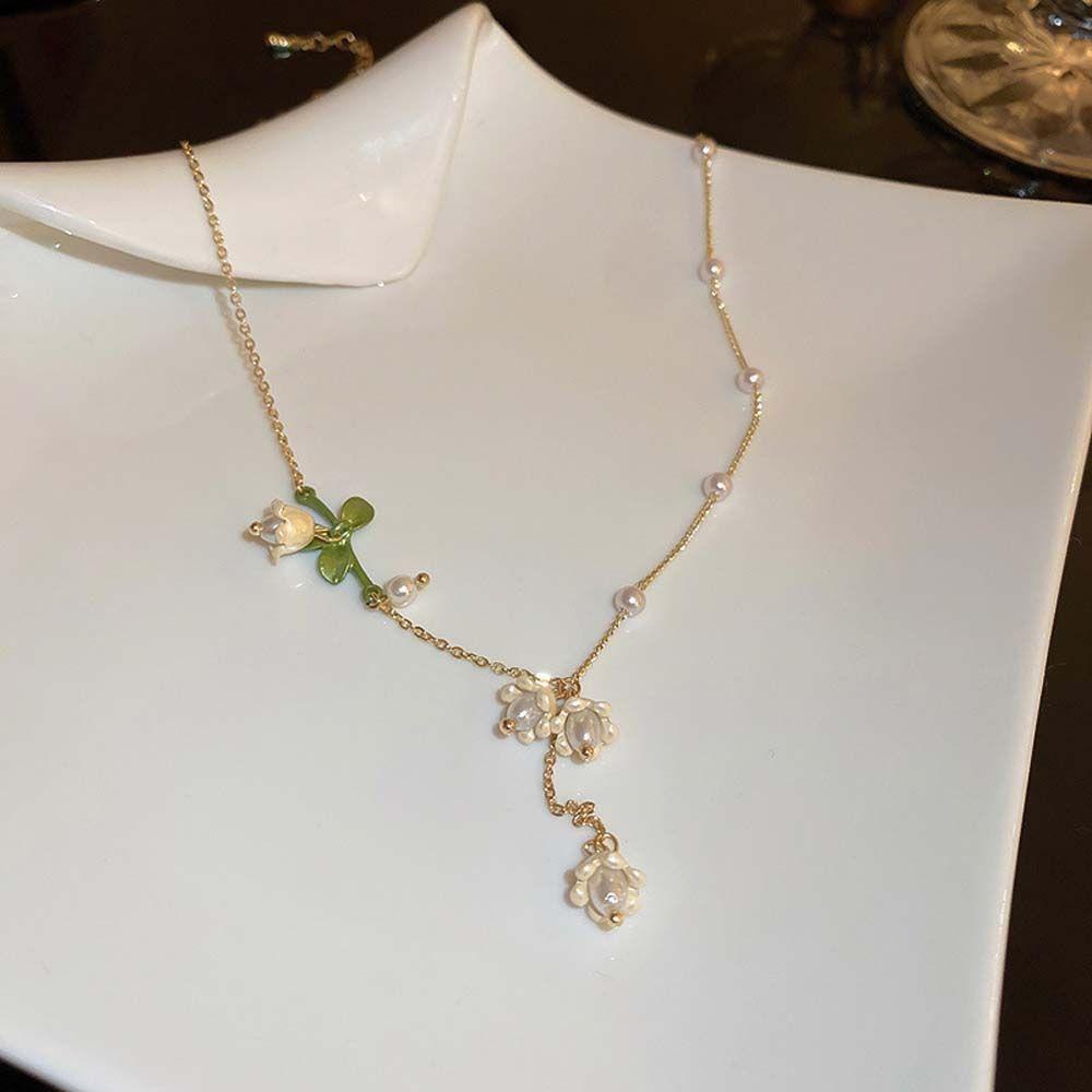 Vòng cổ Dáng Ngắn Gắn Mặt Hình Hoa Lan Đính Ngọc Trai Nhân Tạo Phong Cách Vintage Dành Cho Nữ