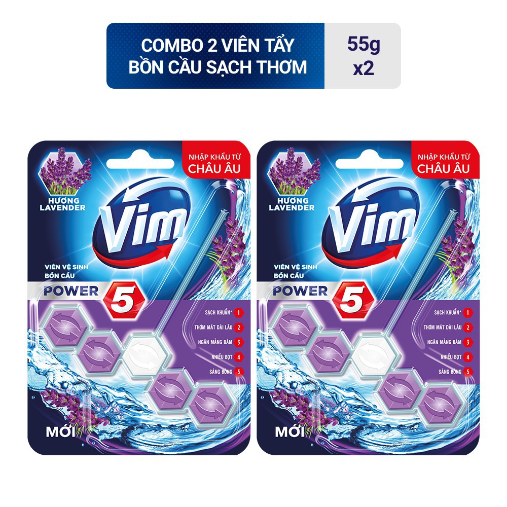 SALE Combo 2 Viên Vệ sinh bồn cầu VIM POWER 5 sạch khuẩn thơm mát 55g/viên (Siêu HOT)