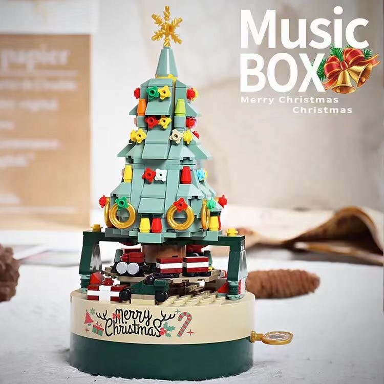 Bộ đồ chơi lắp ráp hộp nhạc cây thông noel Giáng sinh thiết kế xoay 360 độ cho bé vui chơi học tập