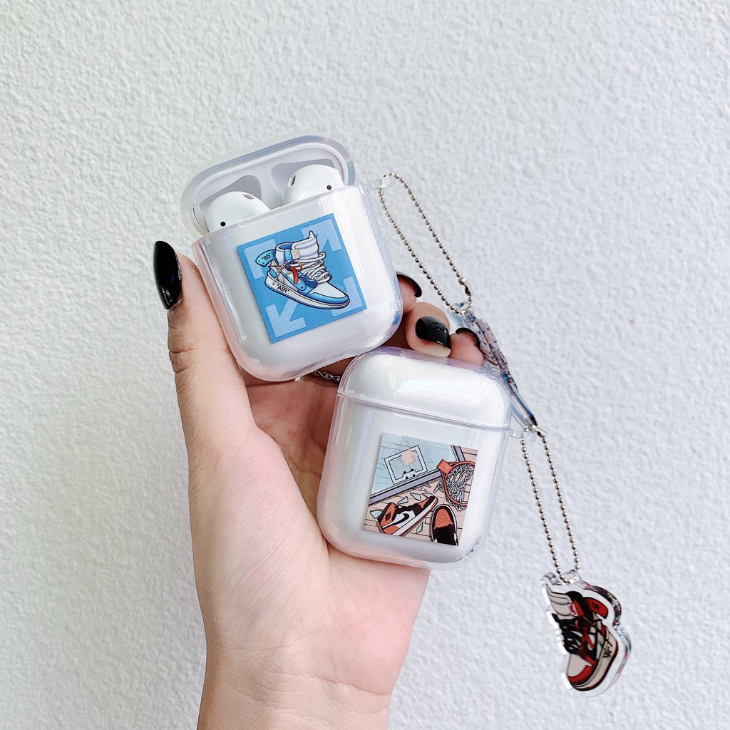 Vỏ Bảo Vệ Hộp Sạc Tai Nghe Airpods 1 / 2 Apple Mềm Trong Suốt Hình Giày Nike Air Off White