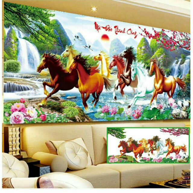 Tranh Đính Đá MÃ ĐÁO THÀNH CÔNG (ĐÁ ABC CAO CẤP). Kích Thước: 1m1 x 53cm - 1m6 x 70cm - 2m x 85cm | BigBuy360 - bigbuy360.vn