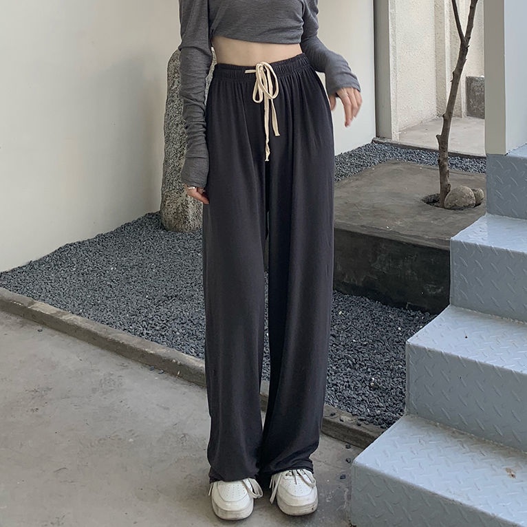 Quần dài thể thao lưng cao ống rộng thời trang xuân thu cho nữ