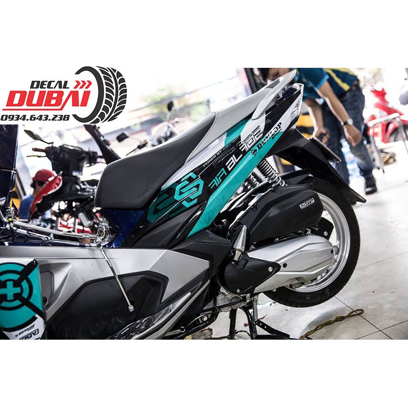 Tem Trùm Xe Airblade Đen Xanh Lục Bảo