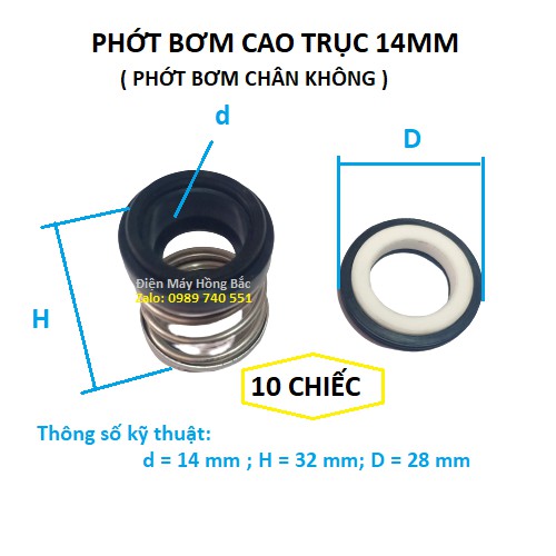 (10) phớt bơm nước lò xo cao trục 8mm đến 14mm