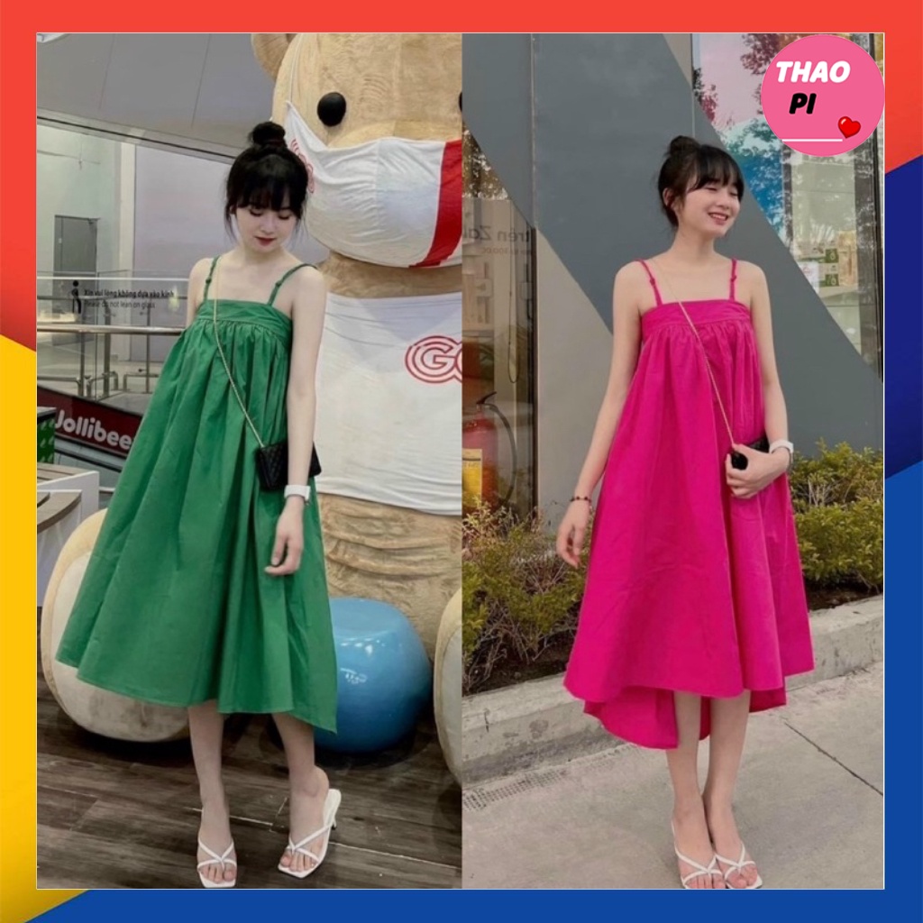 Váy Babydoll dáng xòe thô hai dây form dài vạt bầu cực xinh nhiều màu